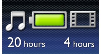 До 25 часов воспроизведения музыки или 4 часов видео