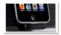 Tilting dock for iPod recharge and music playback