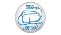 2000 Watt motor generating max. 375 Watt suction power