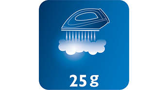 Continuous steam up to 25 g/m for good crease removal
