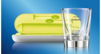 Dual Charging System: Charging glass and travel case.