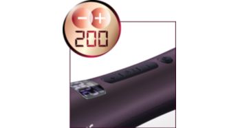 Цифровая настройка температуры для различных типов волос.