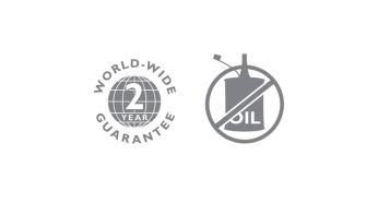 2 year world wide guarantee, no oil needed