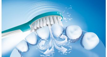 Dynamische Sonicare Flüssigkeitsströmung unterstützt die Reinigungsleistung der Borsten in den Zahnzwischenräumen