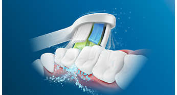 Dynamický čistící účinek zubního kartáčku Sonicare způsobuje proudění tekutiny do mezizubních prostor