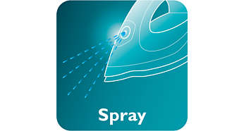 A fine spray evenly moistens the fabric