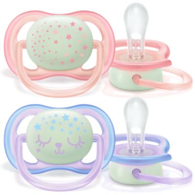 Philips Avent Scf37612 pack de 2 chupetes ultra air nocturno que brilla en la oscuridad tetina suave para 06 apta piel sensible con estuche esterilización color rosa