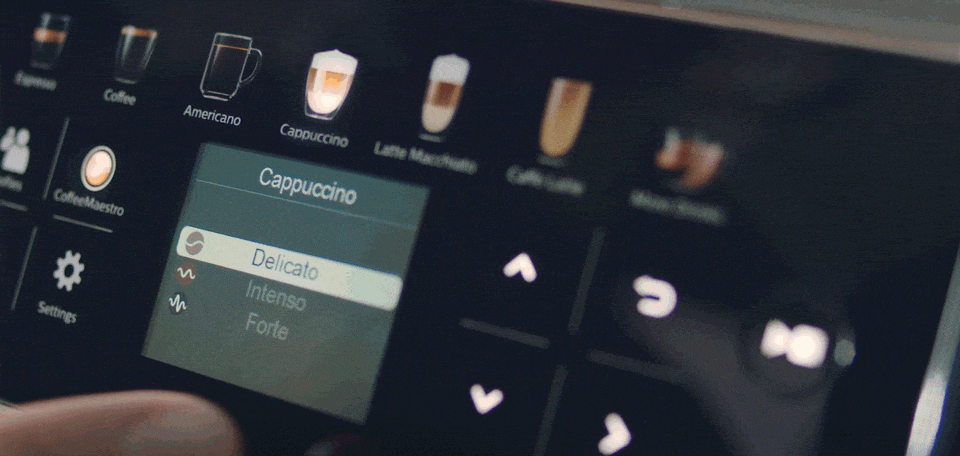Animacja pokazująca intuicyjny ekran dotykowy z technologią CoffeeMaestro