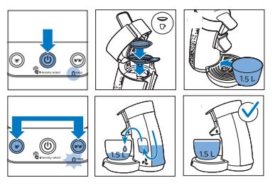 Inicio de la primera eliminación de los depósitos de cal de la cafetera SENSEO Viva Café