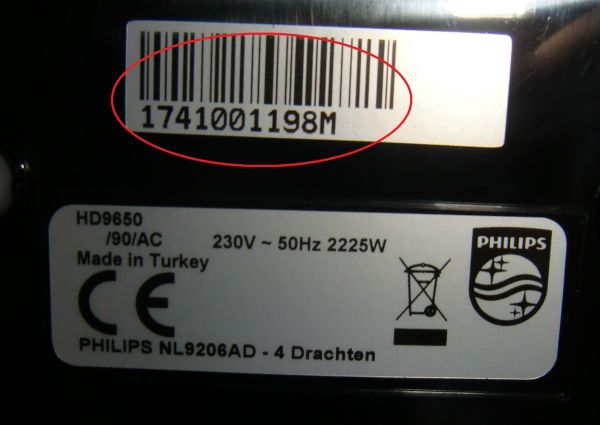 Wo befindet sich die Seriennummer des Philips Airfryer XXL?