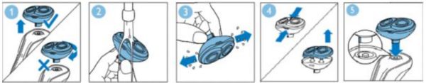 Tīrīšanas instrukcijas divu galviņu Philips skuvekļiem