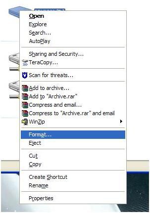 Format in Windows Explorer