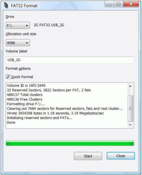 Format in Windows Explorer