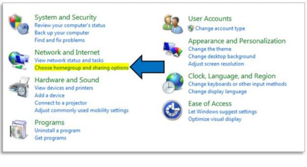 Choose homegroup and sharing options
