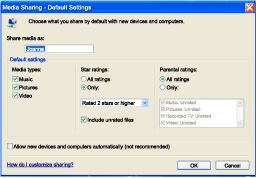 Media Sharing - Default Settings