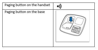 Paging key on the base and on the handset