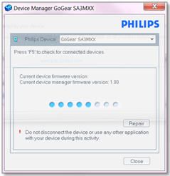 GoGear repair with Philips Device manager