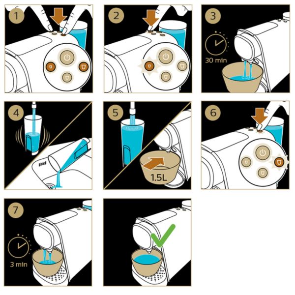 Instrucciones para eliminar los depósitos de cal de la cafetera L'OR Barista