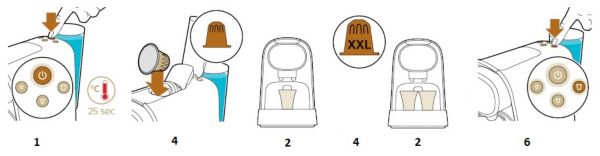 Instruction to brew a single or double shot coffee with the L'OR Barista coffee machine