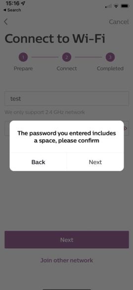 Contraseña de Wi-Fi con un espacio