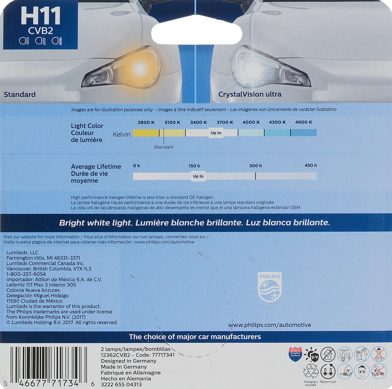 Pack of 2 Philips 9007 CrystalVision Platinum Upgrade Headlight Bulb 