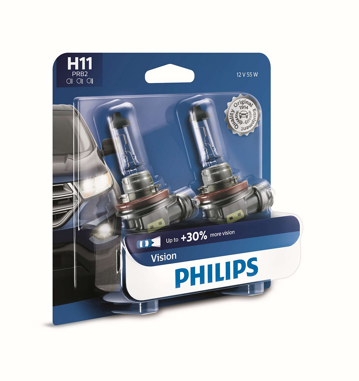 Philips H11 Vision Upgrade Headlight Bulb with up to 30% More Vision 2 Pack,12362PRB2