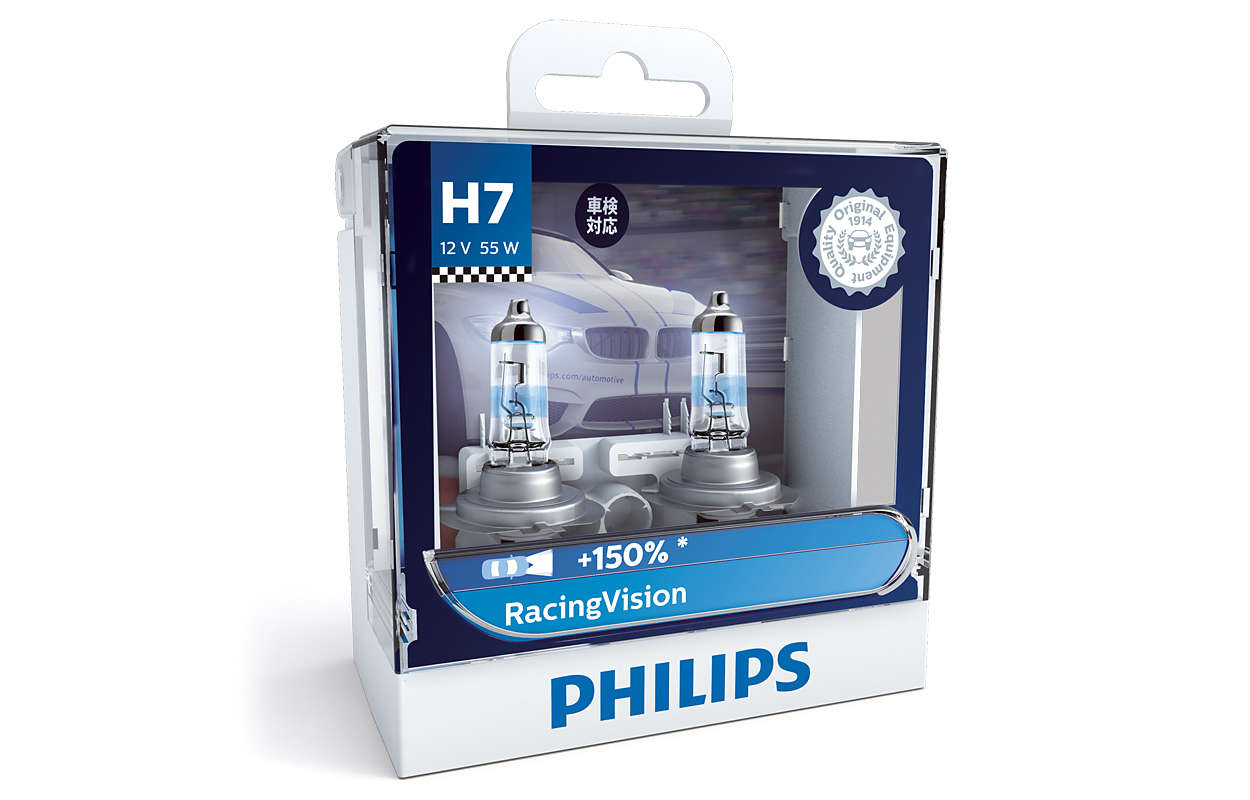 PHILIPS racingvision 150% H7 LAMPADINA DEL FARO 12972RVS2 Twin Pack Chrome 