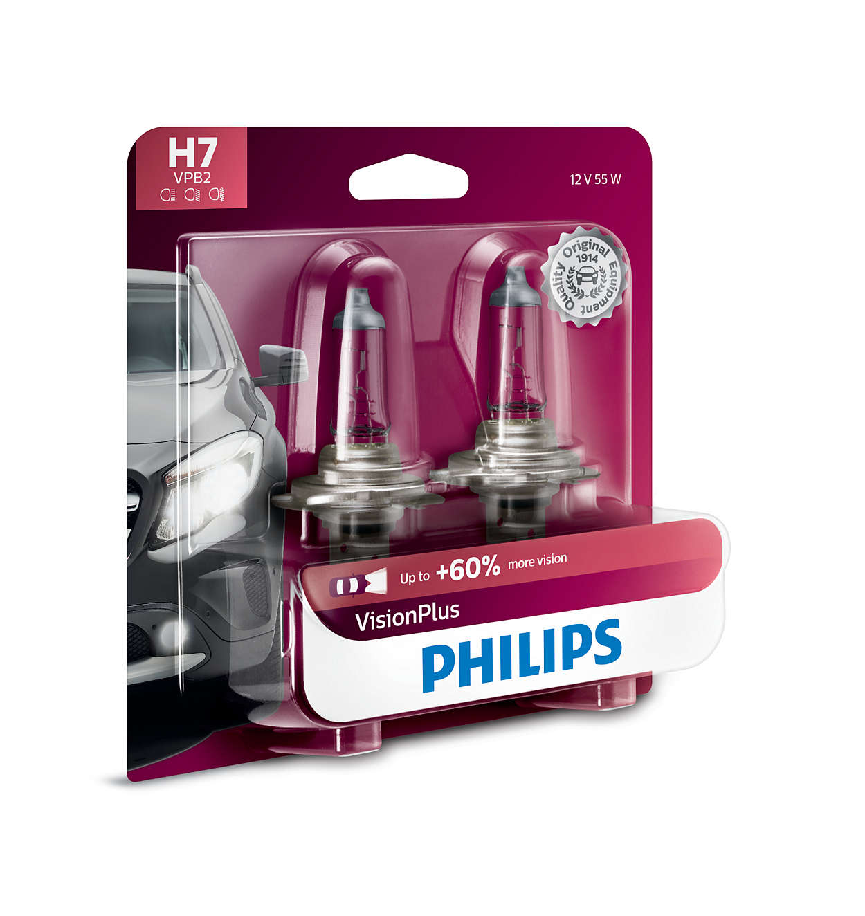 Philips Vision Plus H7 Car Headlight Bulb 12972VPS2 Twin 