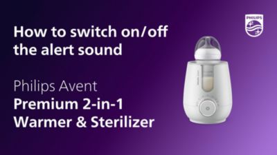 Aktivering og deaktivering af advarselslyd i Philips Avent 2-i-1 varmer og sterilisator SCF359