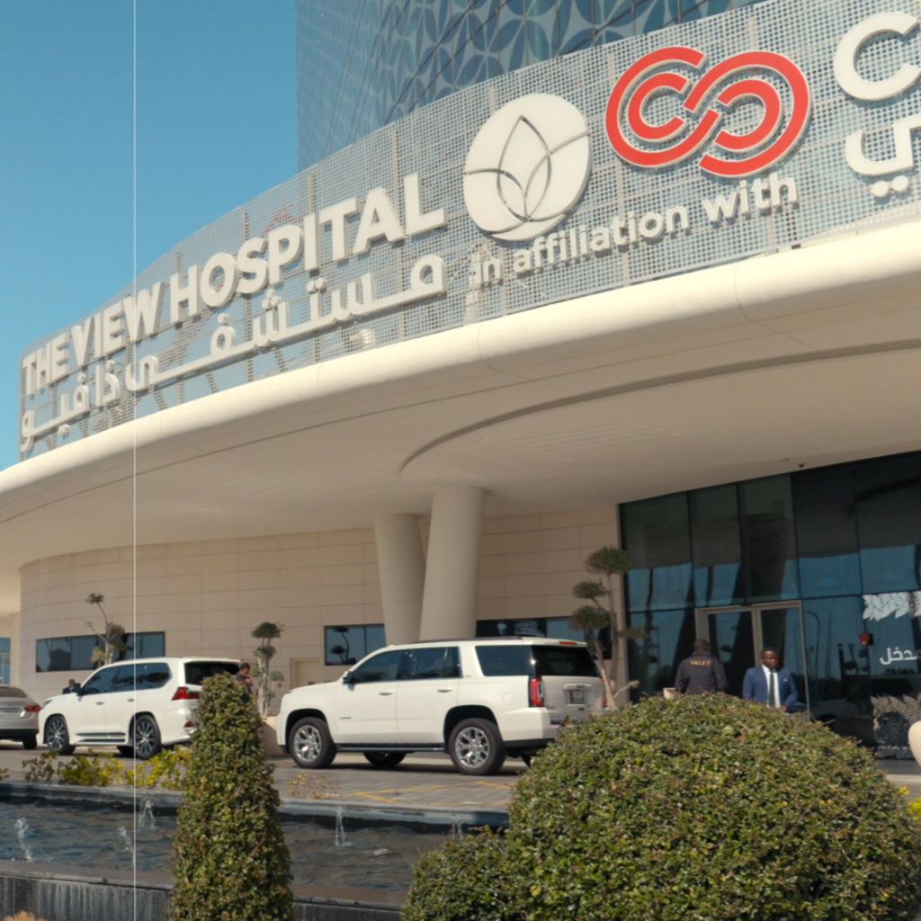 A water view of Qatar with text saying “Transforming the Pregnancy Journey at the View Hospital”