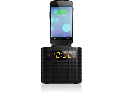 Wake up to FM radio and a smartphone fully charged