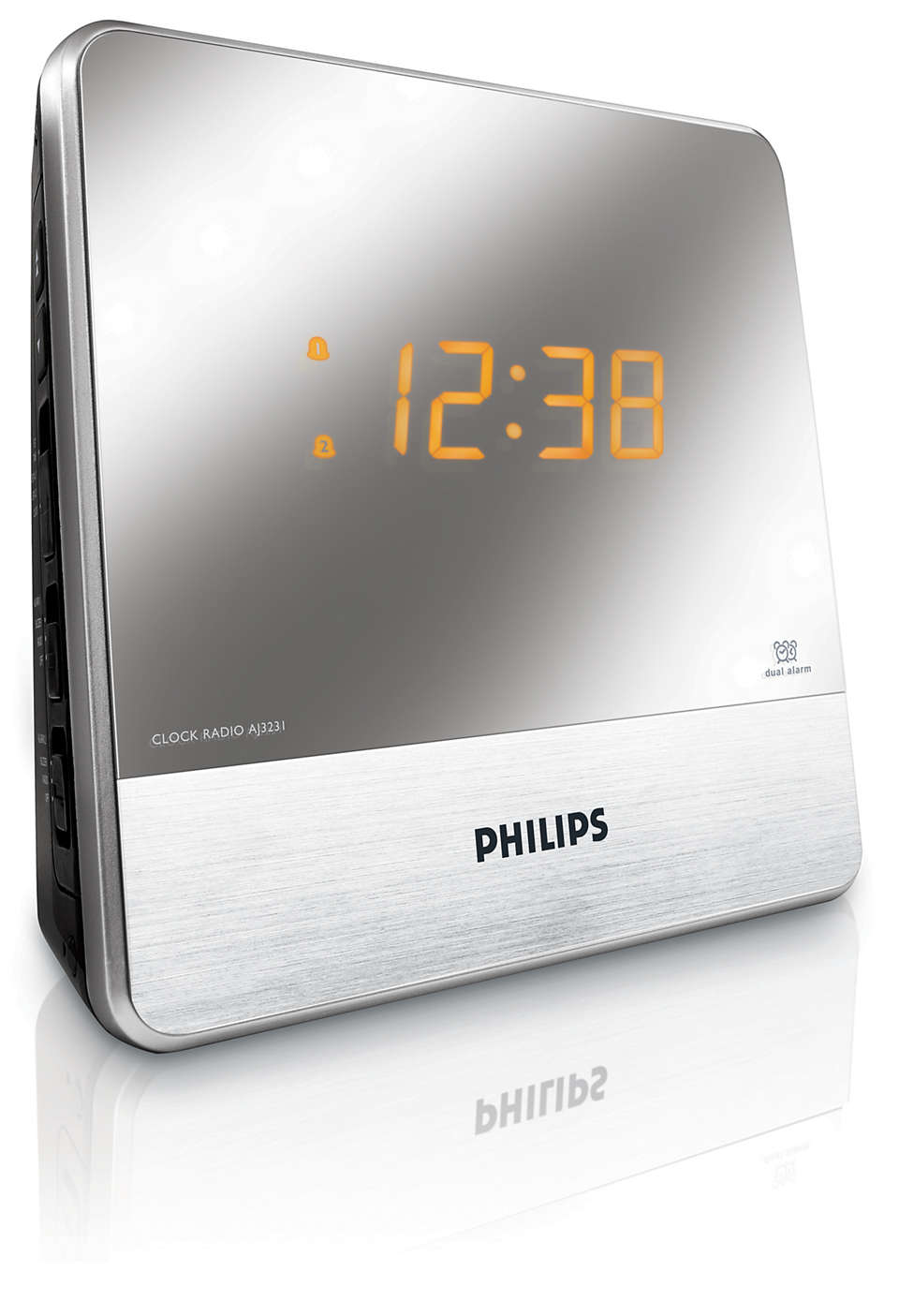 Philips AJ3231 Dual Alarm Clock Radio Aux MP3 Player With Mirror Finish 