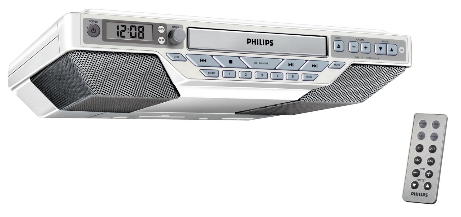 Interior Kitchen Radio Under Cabinet kitchen clock radio aj611137 philips slim design fits anywhere
