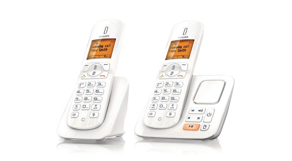 Philips D4053W/FR Téléphone fixe sans fil Trio 3 combinés avec répondeur +  mode silence Blanc