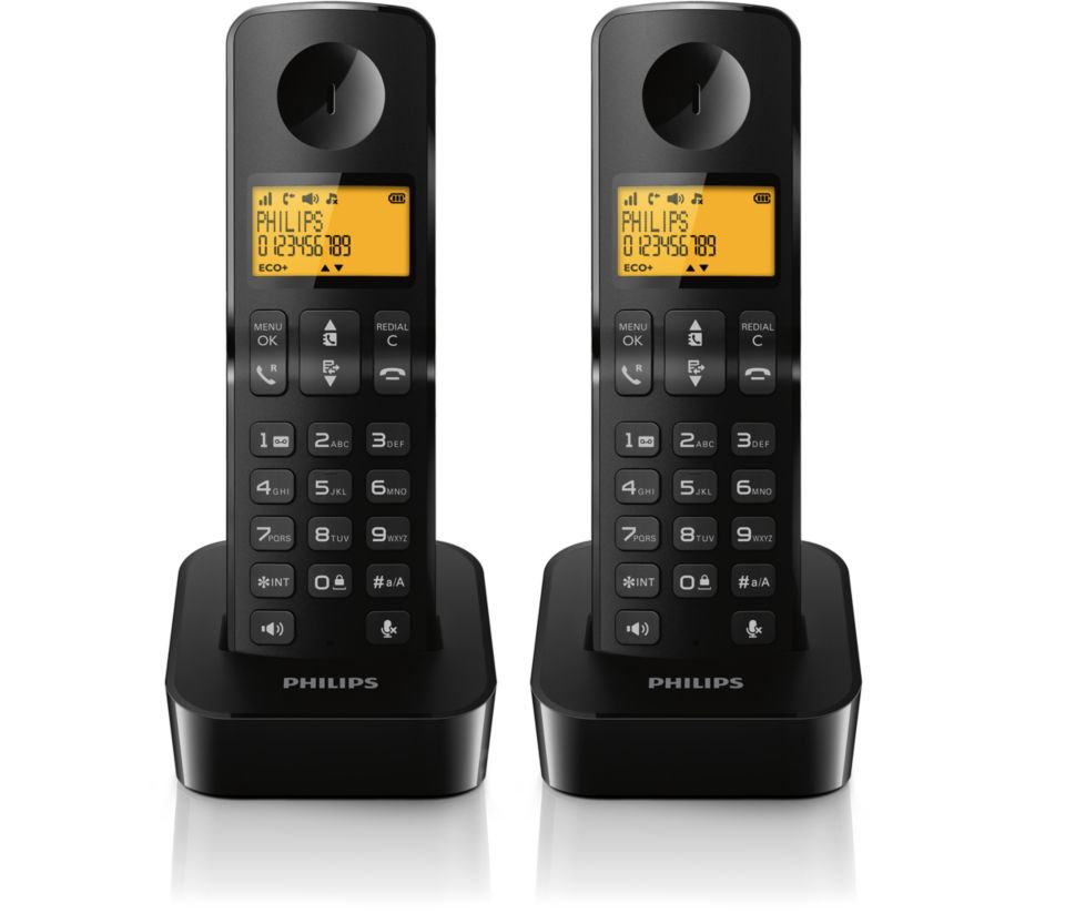 Philips D160 Huistelefoon 2 Handsets – Vaste Telefoon voor Senioren met ECO Functie – Dect Telefoon met Groot Verlicht Display 1,6 Inch - Zwart