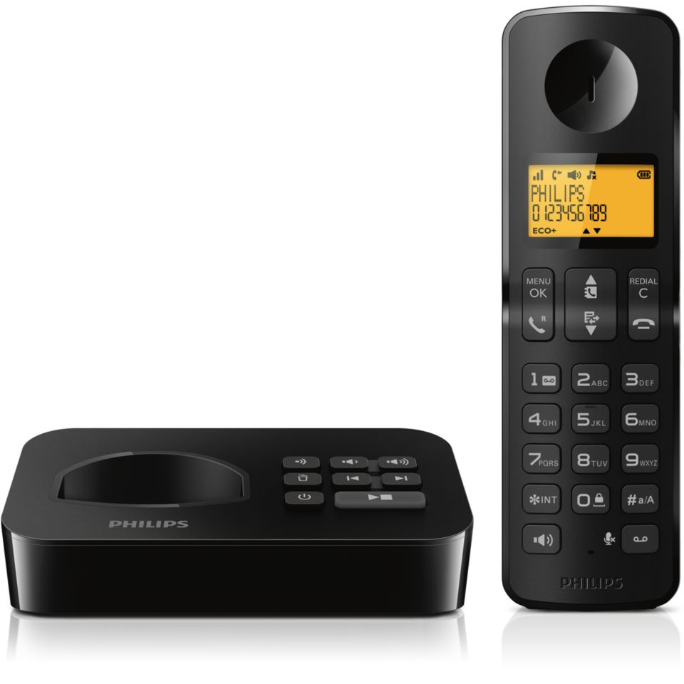 Philips D2551B / 01- Téléphone DECT sans fil avec 1 combiné avec répondeur,  50 noms / numéros et identification de l'appelant - Noir D2551B/01 -  Conforama