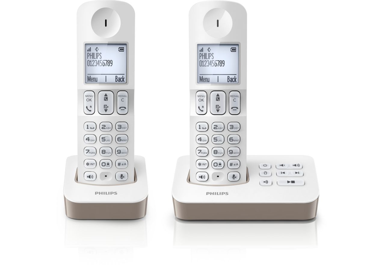 Philips D4052W/FR Téléphone fixe sans fil Duo 2 combinés avec répondeur +  mode silence Blanc