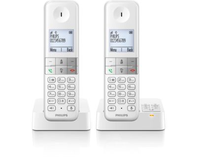 Philips D4052W/FR Téléphone fixe sans fil Duo 2 combinés avec répondeur +  mode silence Blanc