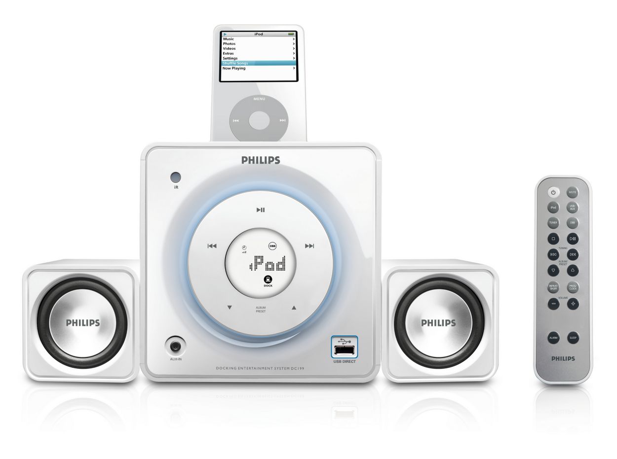 Speel uw digitale muziek af via het dock