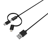 3-i-1-kabel: Belysning, USB-C, mikro-USB