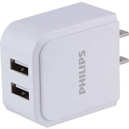 AC USB Charger, 2.4A Two Port White