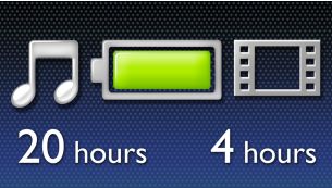 Fino a 20 ore di riproduzione musicale o 4 ore di riproduzione video