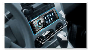 Detachable flip-down front panel for anti-theft security