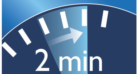 La minuterie de deux minutes aide à s'assurer que l'on respecte le temps de brossage recommandé.