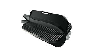 Duo plate to choose smooth or ribbed grilling