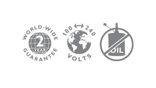 2- year guarantee, worldwide voltage, no oil needed