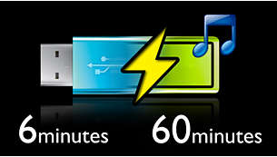 Charge rapide en 6 minutes pour 60 minutes de lecture audio