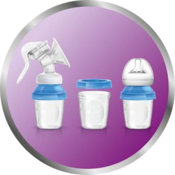 Includes 3 versatile milk storage cups
