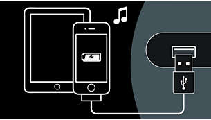 Afspelen en opladen van uw iPod/iPhone/iPad via de USB-poort