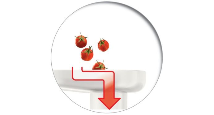 Guiding tray directs fruits straight into the feeding tube